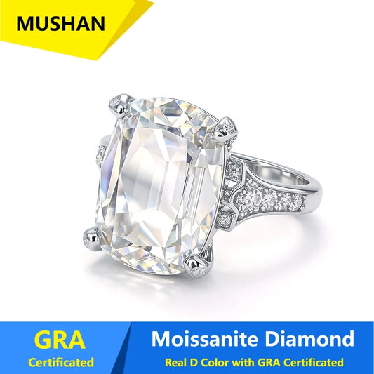 MUSHAN Luxury Jewelry 925 Sterling Silver Ring Band Women GRA Certificated Moissanite Diamond Emerald D Color Rings Fine Jewelry