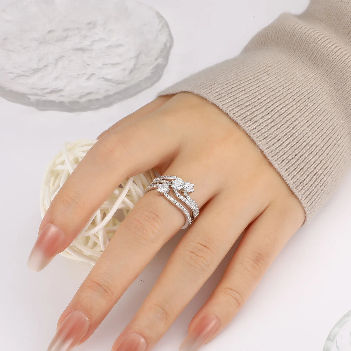 MuShan Designer Jewelry 925 Sterling Silver Ring Cubic Zirconia 7A Princess Evening for Her Rhodium Plated Fine Jewelry Rings