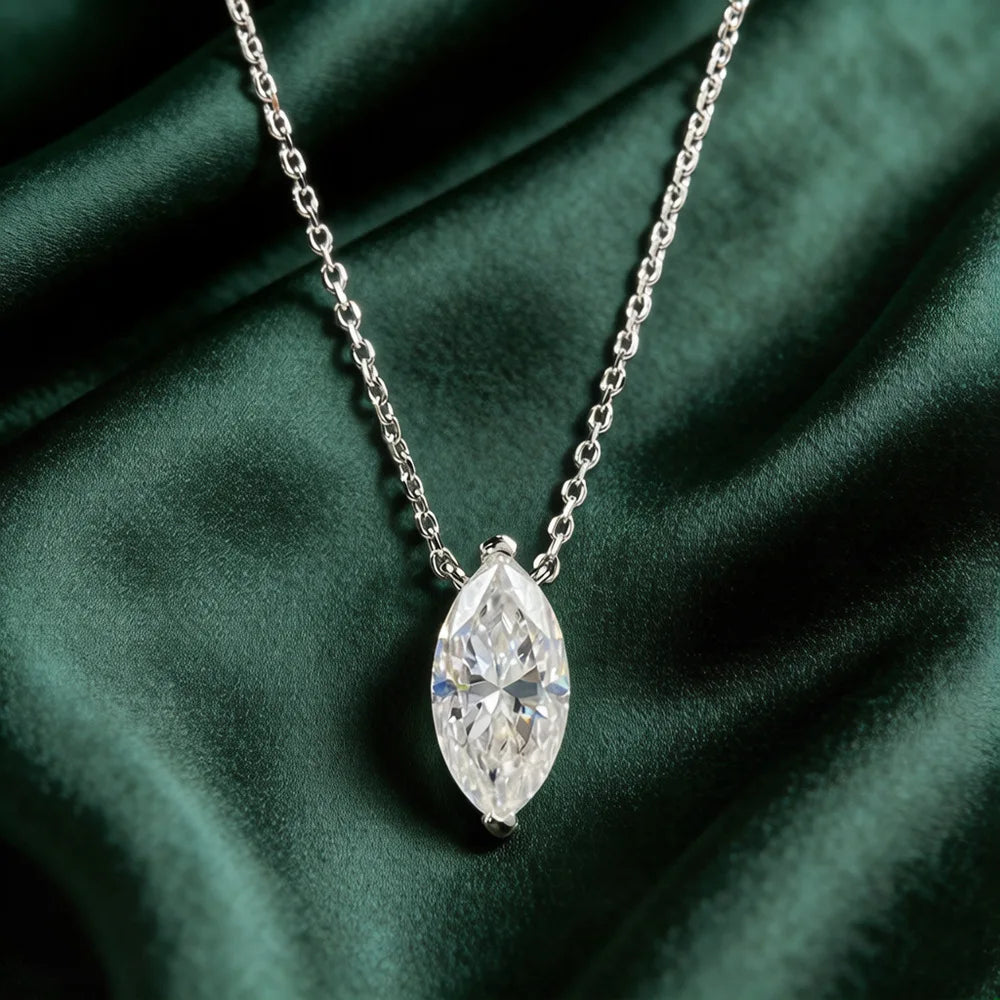 MuShan Luxury Jewelry 925 Sterling Silver Necklace 18IN Heart Moissanite Easter 18K Gold Plated for Her MST Patent 18INs