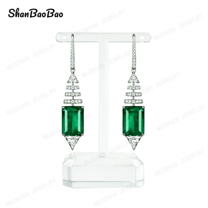 ShanBaoBao Jewelry 925 Sterling Silver Stud Drop Earrings Women Luxury CZ Gemstones Emerald s925 Silver Pendant Earrings Jewelry
