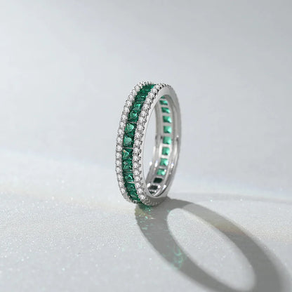 Bague carrée MUSHAN Luxury Jewelry en argent sterling S925, ornée d'une double rangée de diamants verts, bijou élégant pour femme