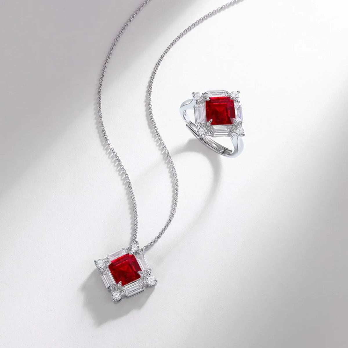 MUSHAN Luxury Jewelry 925 Sterling Silver Chain Pendant Necklace Lab Grown Emerald Ruby Gemstones Necklaces Pendants GRC Jewelry