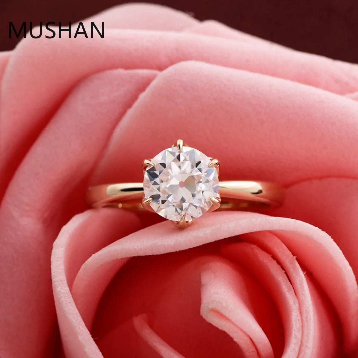 MUSHAN Bague de luxe personnalisée en or 14K 18K avec diamant moissanite et pierres précieuses de laboratoire, alliance pour femme