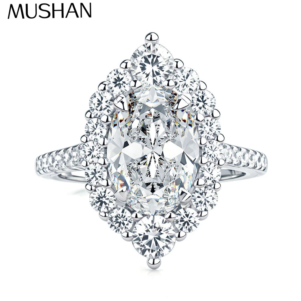Anillo de plata de ley 925 de la marca MuShan, anillo de compromiso con moissanita VVS para amiga, chapado en oro de 18K, joyería con patente MST