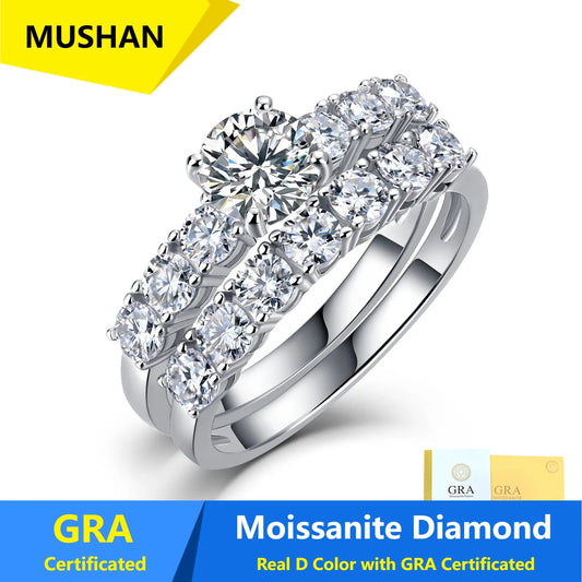 MUSHAN Luxury Jewelry 925 Sterling Silver Ring Band Women GRA Certificated Moissanite Diamond Emerald D Color Rings Fine Jewelry