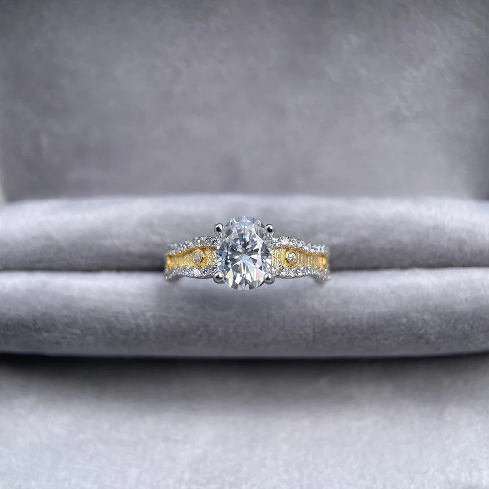 MuShan Luxury Jewelry 925 Sterling Silver Ring VVS Moissanite Sparkling Ring for Fiancee 18K Gold Plated MST Patent Jewellery