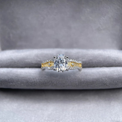 MuShan Luxury Jewelry 925 Sterling Silver Ring VVS Moissanite Sparkling Ring for Fiancee 18K Gold Plated MST Patent Jewellery