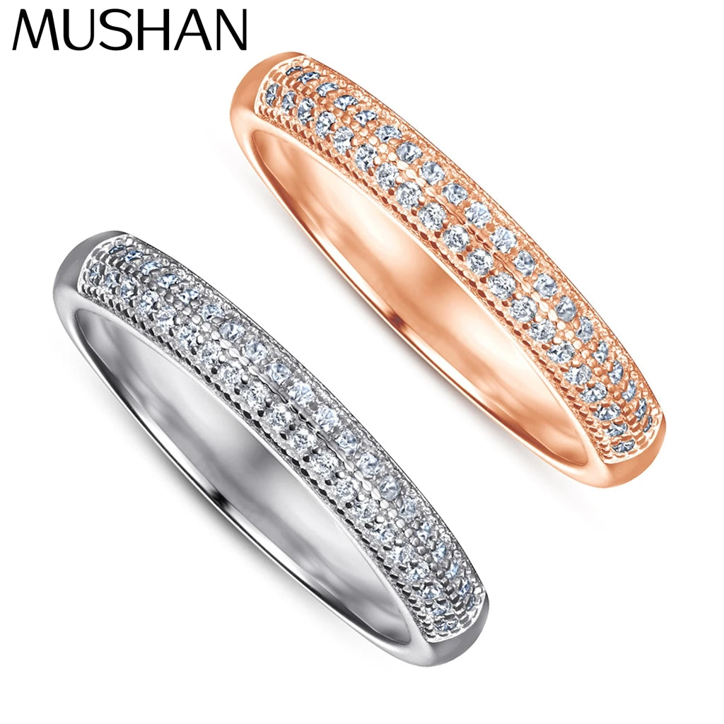 MuShan Jewelry 925 Sterling Silver Rings Bands Rings Bands Ring 7A Cubic Zirconia Rings Bands Engagement Rings Bands  Women Gift