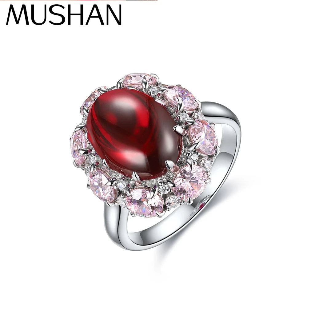 MUSHAN Custom Jewelry 925 Sterling Silver Ring Lab Red Ruby Asscher Classic Ring for Women 18K Gold Plated Anniversary Rings