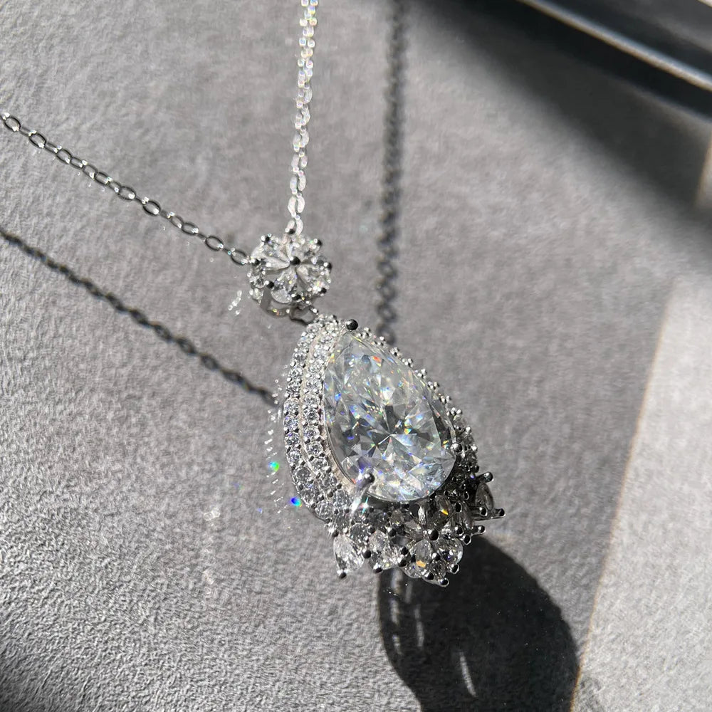 MuShan Luxury Jewelry 925 Sterling Silver Necklace 20IN Refined Star Moissanite Her 18K Gold Plated MST Patent GRA Certified