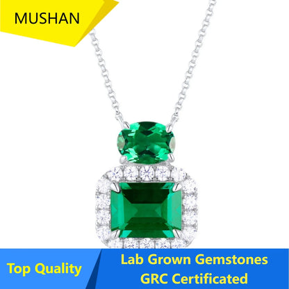 MUSHAN Luxury Jewelry 925 Sterling Silver Chain Pendant Necklace Lab Grown Emerald Ruby Gemstones Necklaces Pendants GRC Jewelry