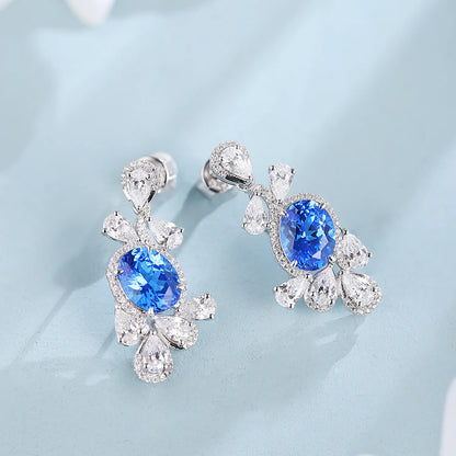 MUSHAN Custom Jewelry 925 Sterling Silver Earrings Lab Blue Sapphire Oval Party Wear for Women 18K Gold Plated Anniversary