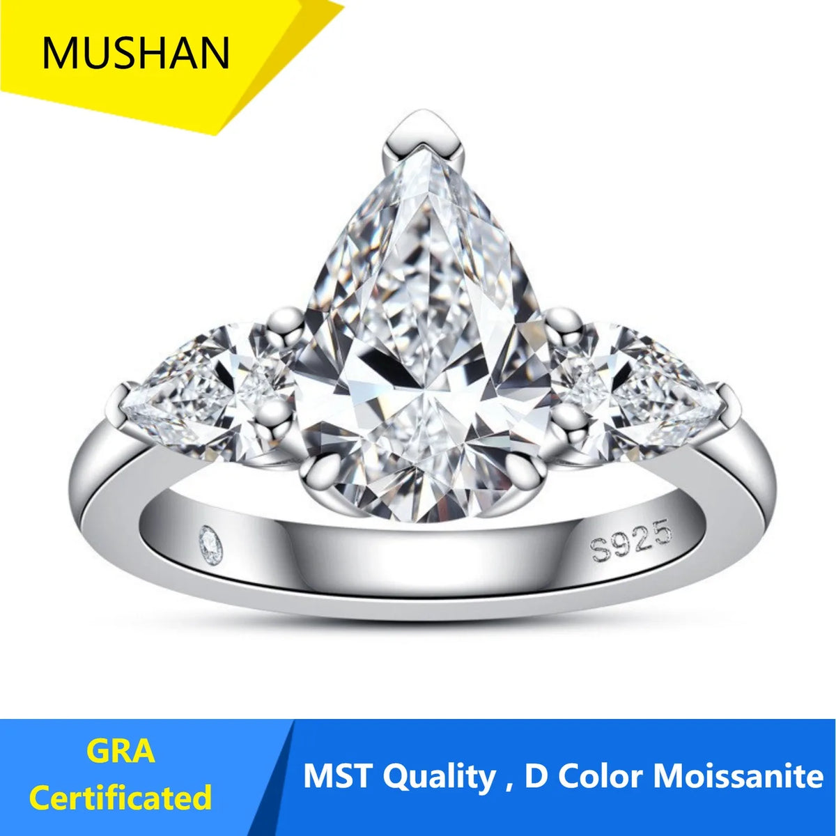 Bague de mariage en argent sterling 925 MUHAN Luxury Jewelry pour femme, bague en diamant moissanite certifié GRA, couleur D, bijou de luxe