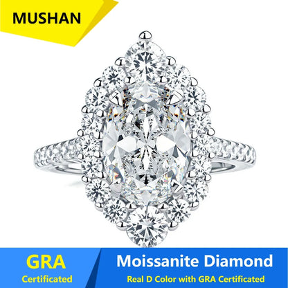 Anillo de joyería de lujo MUSHAN de plata de ley 925 para mujer, anillo de diamante de moissanita con certificado GRA, color esmeralda D, joyería fina
