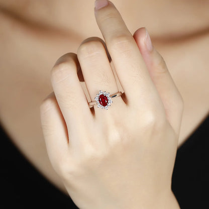 MUSHAN Bague personnalisée en argent sterling 925, bague classique ovale avec émeraude rouge de laboratoire pour femme, plaqué or 18 carats, bague d'anniversaire