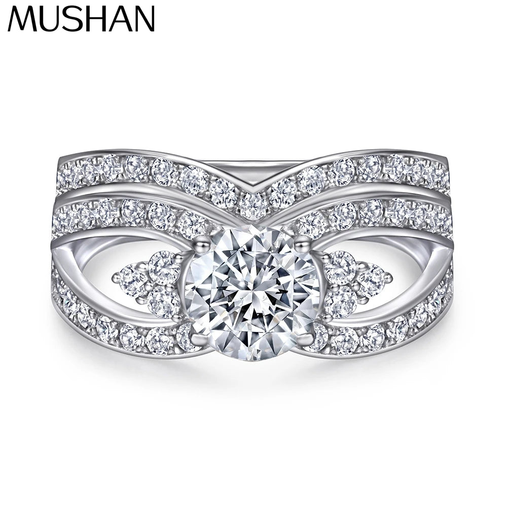 MuShan Jewelry 925 Sterling Silver Ring Wedding Band High Carbon Diamond Wedding Bridal Bridal Jewelry Women Rings Fine Jewelry