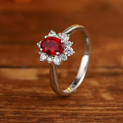 MUSHAN Bague personnalisée en argent sterling 925, bague classique ovale avec émeraude rouge de laboratoire pour femme, plaqué or 18 carats, bague d'anniversaire