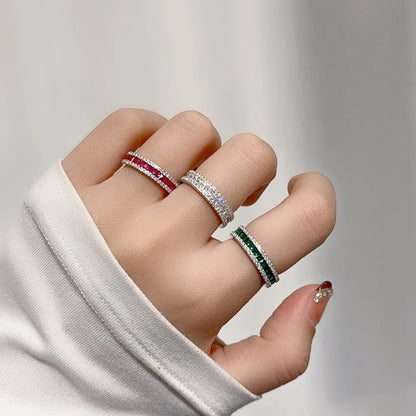 Bague carrée MUSHAN Luxury Jewelry en argent sterling S925, ornée d'une double rangée de diamants verts, bijou élégant pour femme