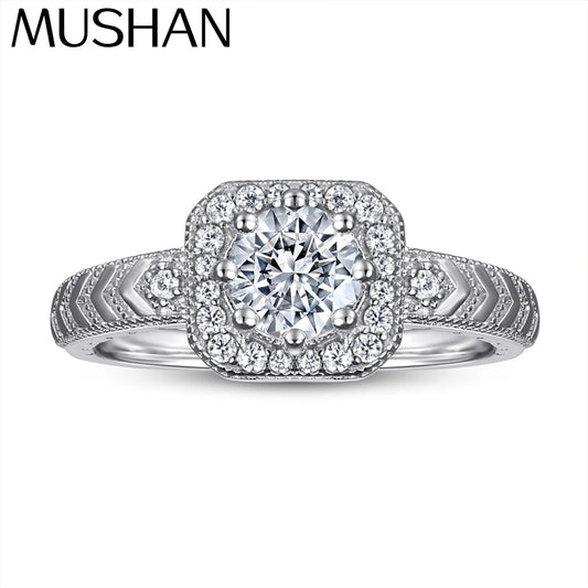 Anillo de compromiso MuShan Jewelry de plata de ley 925, banda con circonita cúbica 7A, regalo de aniversario para mujer