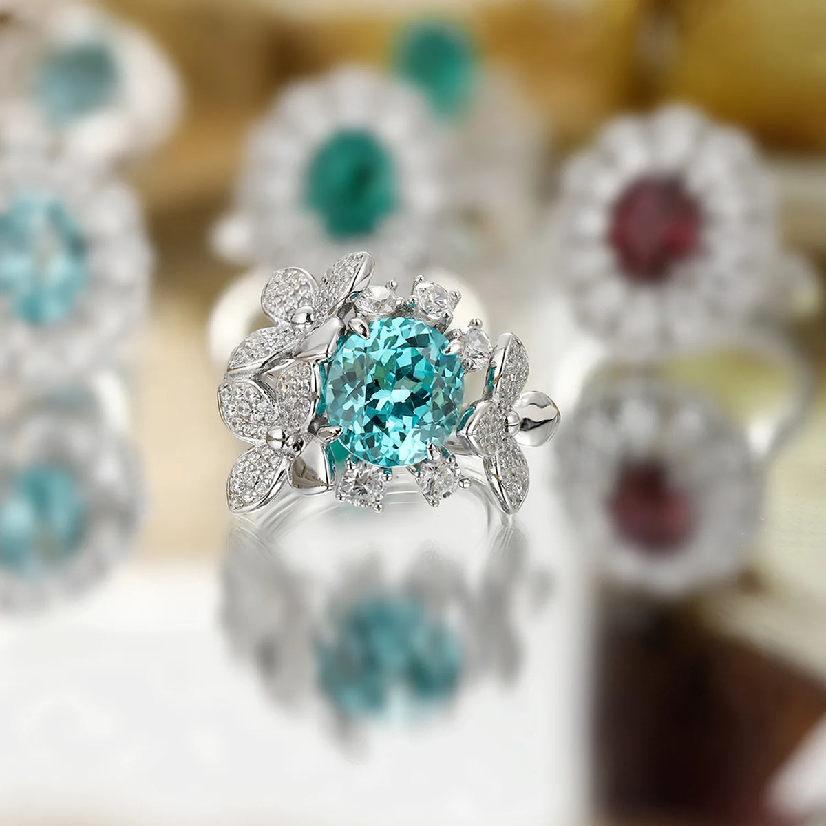 MUSHAN Custom Jewelry 925 Sterling Silver Ring Lab Blue Ruby Round Bridal Gift for Women 18K Gold Plated GRC Certificate Rings