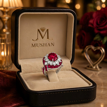 MuShan Luxury Jewelry 925 Sterling Silver Ring Band Lab Grown Pigeon Blood Red Ruby Gemstones Rings Women S925 Silver Jewelry