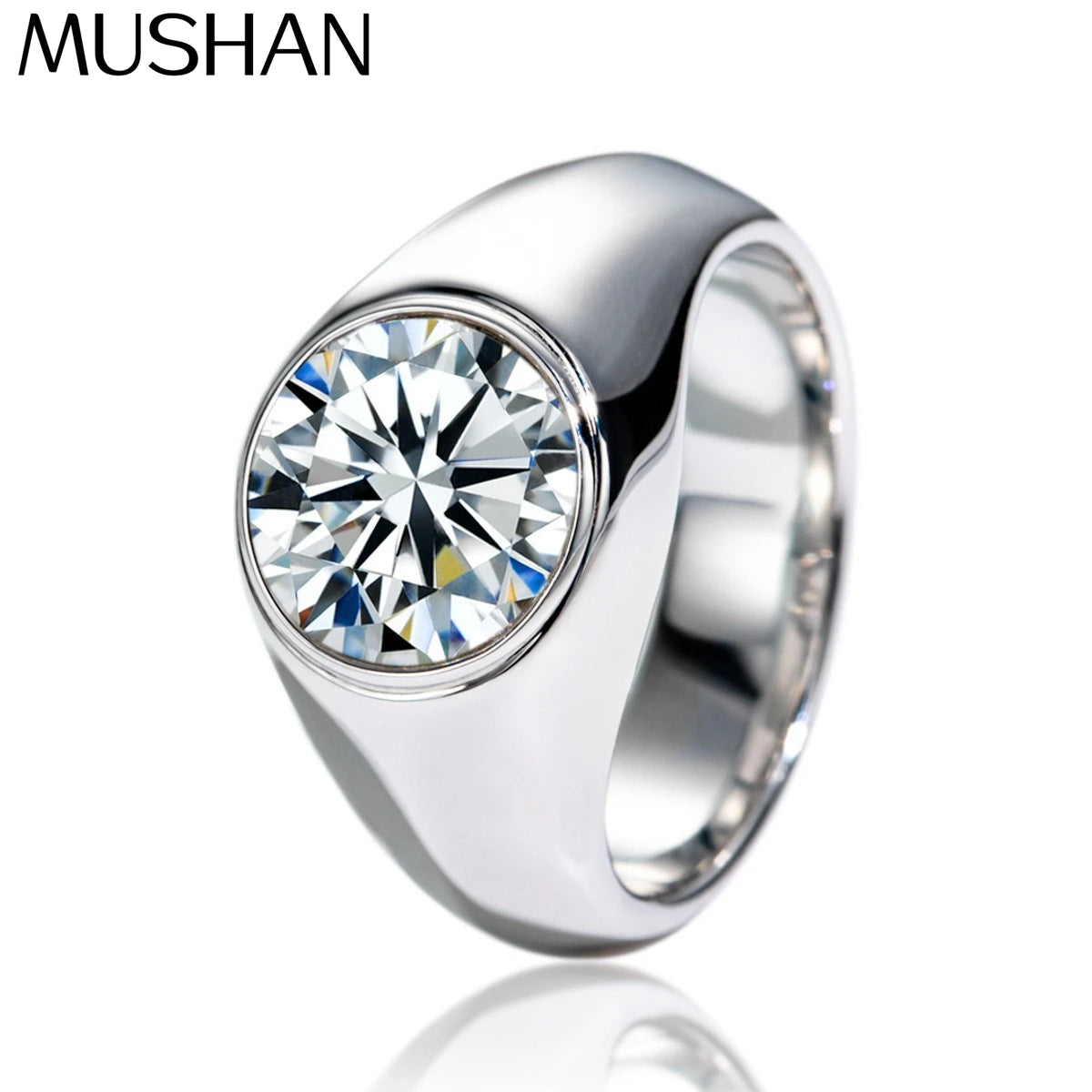 Bague MuShan Brand Jewelry en argent sterling 925, anneau minimaliste avec moissanite ronde pour elle, plaqué or véritable 18 carats, bague brevetée MST