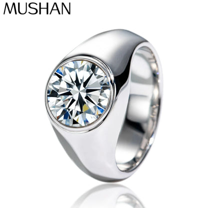 Bague MuShan Brand Jewelry en argent sterling 925, anneau minimaliste avec moissanite ronde pour elle, plaqué or véritable 18 carats, bague brevetée MST