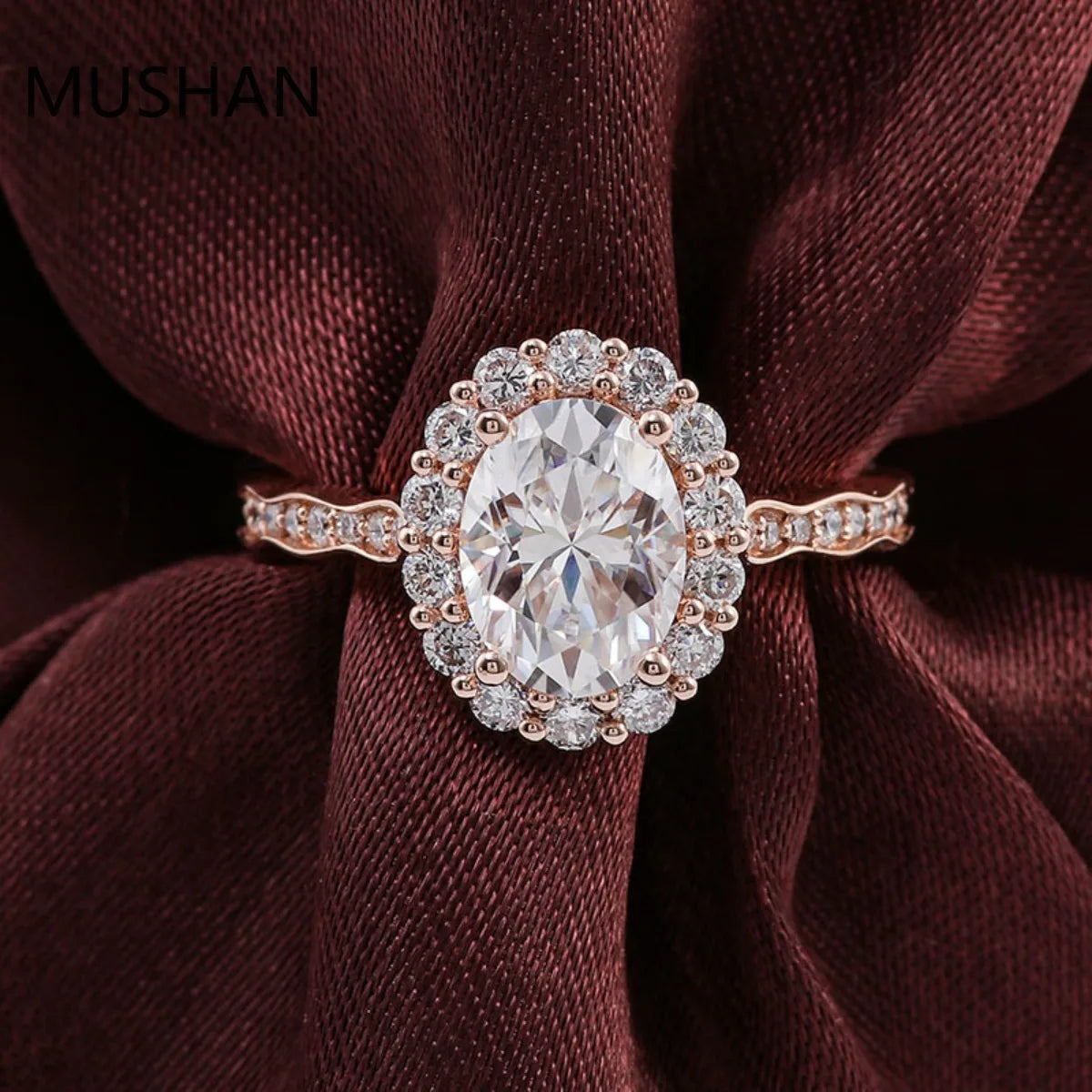 Anillo de boda para mujer MUSHAN de lujo personalizado, hecho en oro de 14K o 18K, con diamantes de moissanita y piedras preciosas cultivadas en laboratorio.