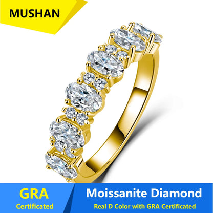 Anillo de joyería de lujo MUSHAN de plata de ley 925 para mujer, anillo de diamantes de moissanita con certificado GRA, color D, joyería fina