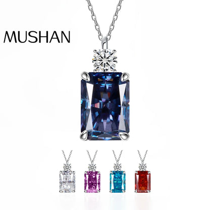MUSHAN Luxury Jewelry 7ct 8*10 Rectangular Necklace For Women Made Of 925 Silver With Ice Flower Cut High-Carat Diamond Pendant