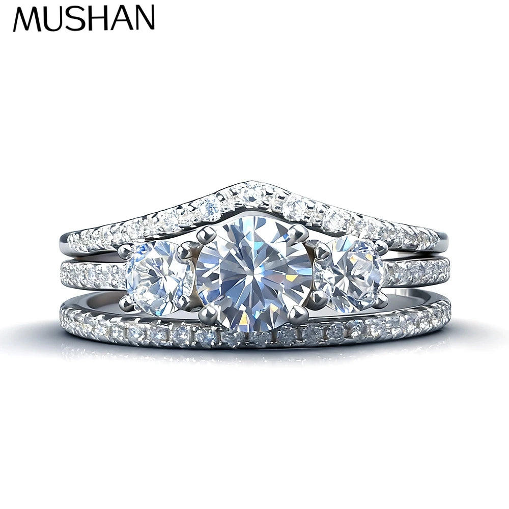MuShan Jewelry 925 Sterling Silver Ring Wedding Band High Carbon Diamond Wedding Bridal Romantic Style Women Rings Fine Jewelry