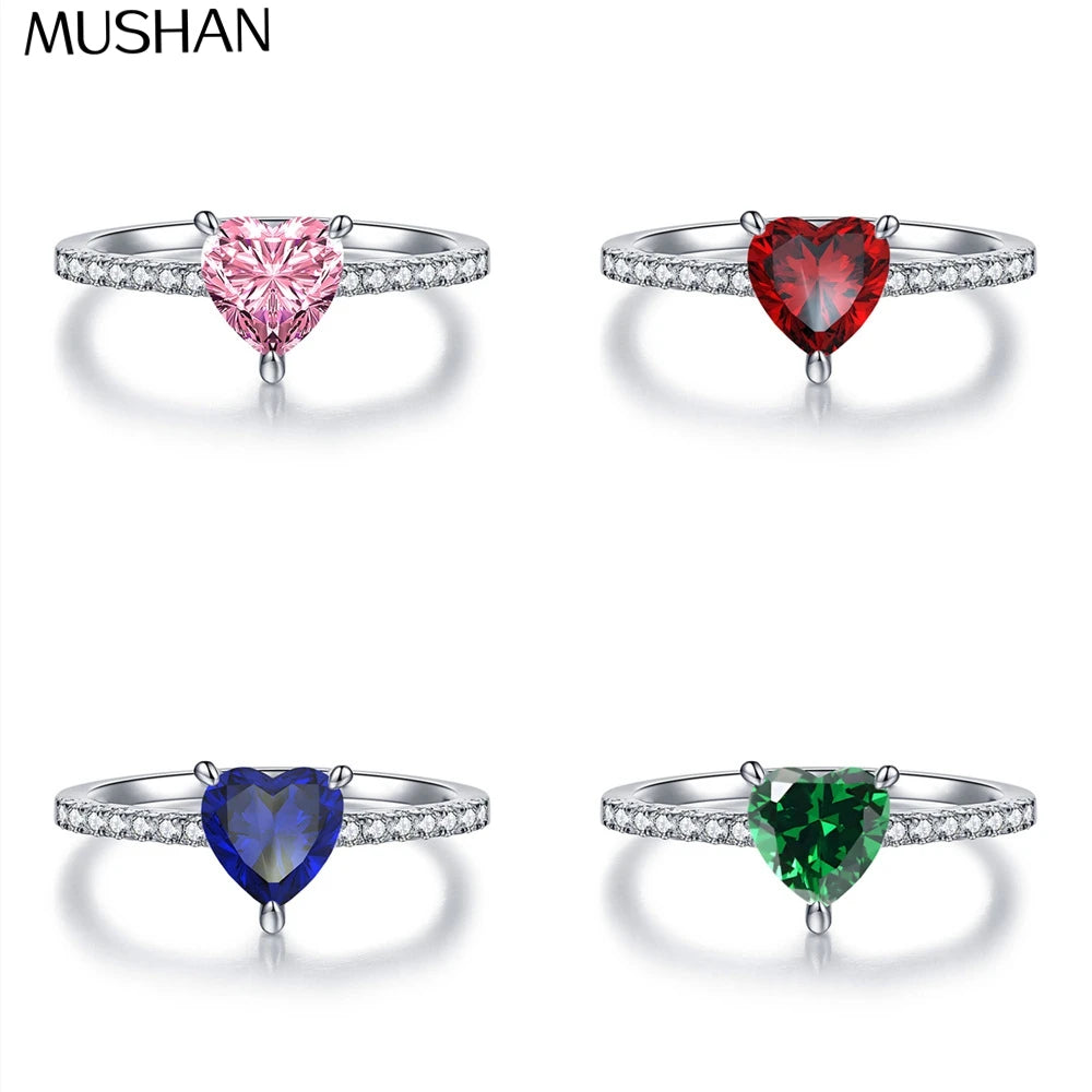 Anillo de diamantes amarillos en forma de corazón MUSHAN Luxury Jewelry, anillo de plata pura S925 con encanto femenino