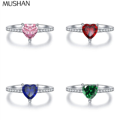 Anillo de diamantes amarillos en forma de corazón MUSHAN Luxury Jewelry, anillo de plata pura S925 con encanto femenino