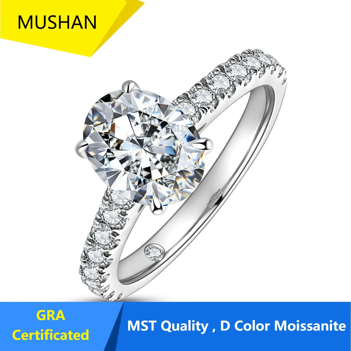 Anillo de compromiso de plata de ley 925 de MUHAN Luxury Jewelry, anillo de diamantes de moissanita con certificado GRA para mujer, color D, joyería fina