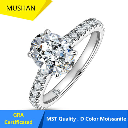 Anillo de compromiso de plata de ley 925 de MUHAN Luxury Jewelry, anillo de diamantes de moissanita con certificado GRA para mujer, color D, joyería fina