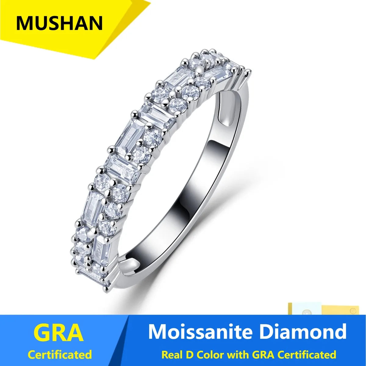 MUSHAN Luxury Jewelry 925 Sterling Silver Ring Band Women GRA Certificated Moissanite Diamond Emerald D Color Rings Fine Jewelry