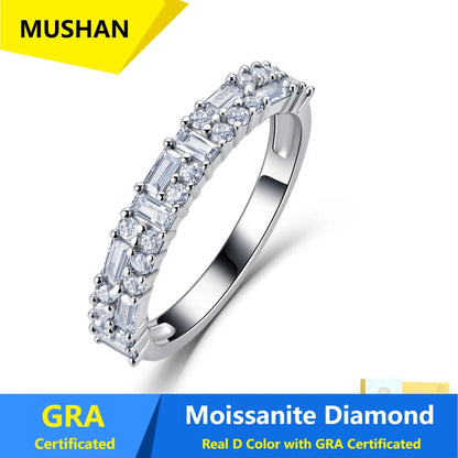 MUSHAN Luxury Jewelry 925 Sterling Silver Ring Band Women GRA Certificated Moissanite Diamond Emerald D Color Rings Fine Jewelry
