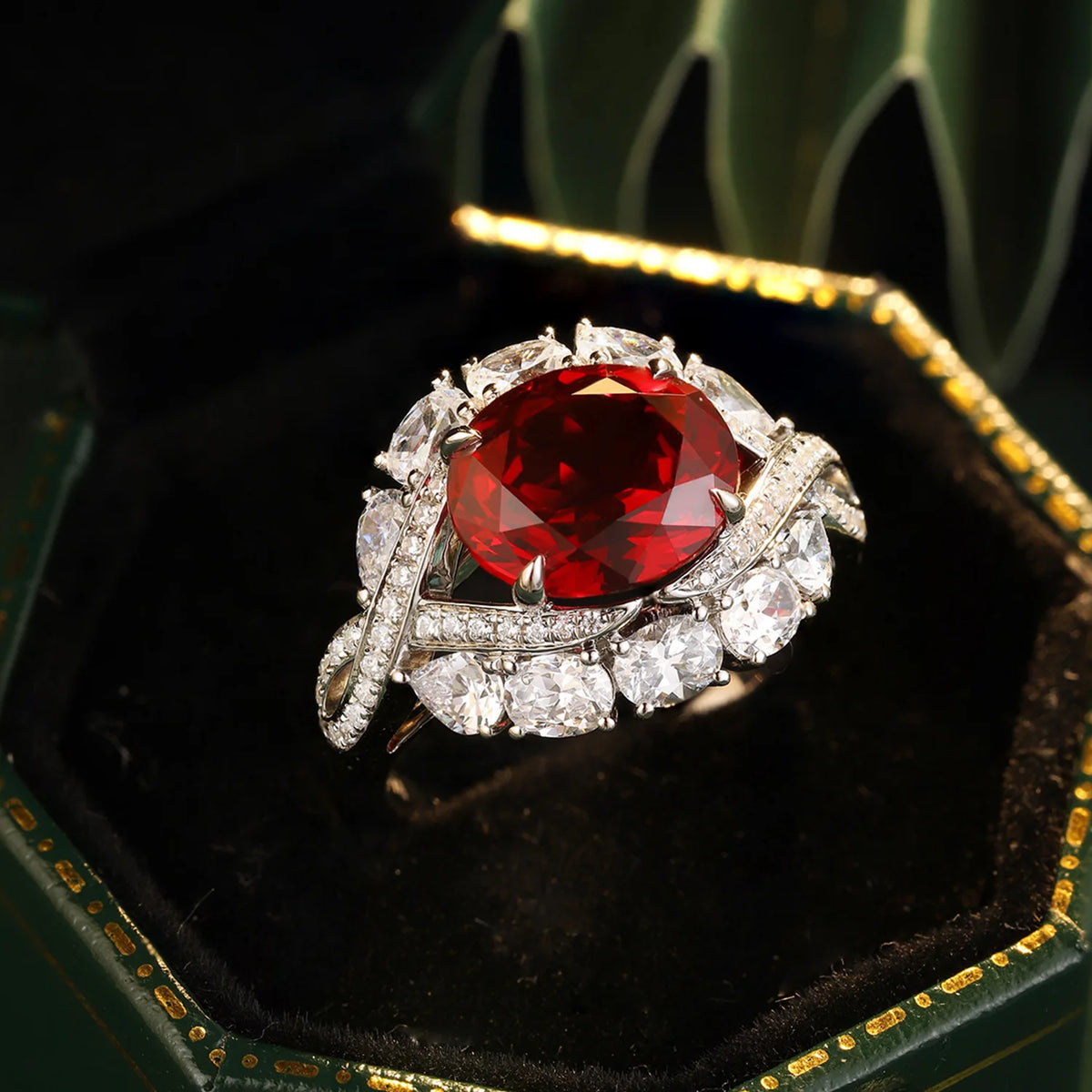 MUSHAN Custom Jewelry 925 Sterling Silver Ring Lab Red Sapphire Oval Bridal Promise for Women 18K Gold Plated Anniversary Ring