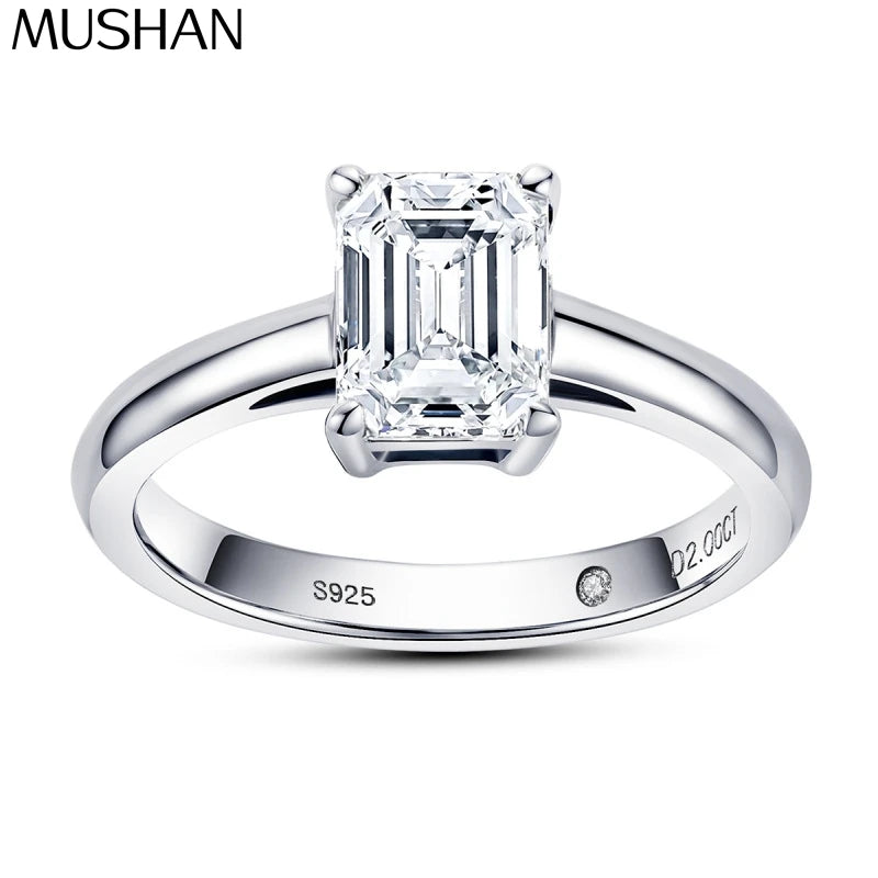 Anillo de plata de ley 925 marca MuShan, anillo de moissanita deslumbrante para mujer, chapado en oro auténtico de 18 quilates, joyería fina con patente MST