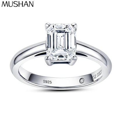 Anillo de plata de ley 925 marca MuShan, anillo de moissanita deslumbrante para mujer, chapado en oro auténtico de 18 quilates, joyería fina con patente MST