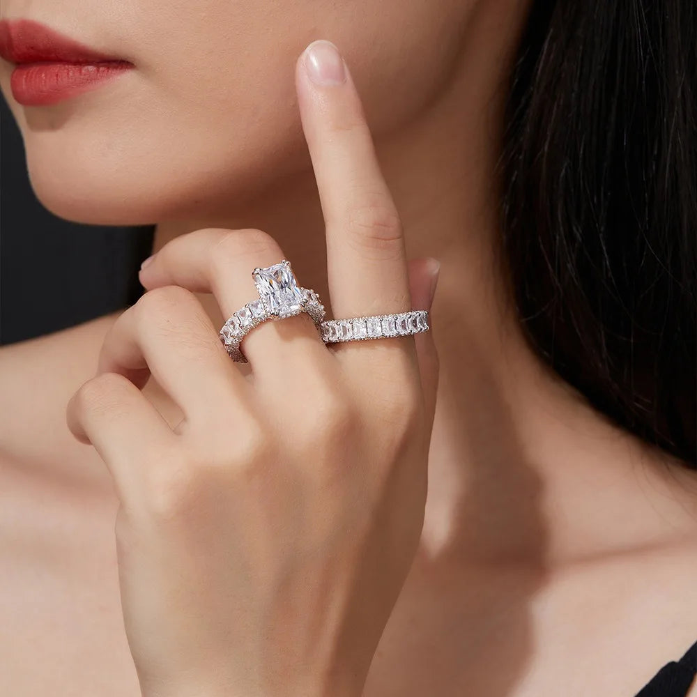 Anillo de lujo MUSHAN de plata de ley 925 para mujer, con diamante de moissanita certificado por GRA, esmeralda, color D, joyería fina