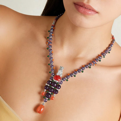 MS Luxury Jewelry Natural Crystal Amethyst Pendant Necklace 925 Sterling Silver Cheetah Leopard Pendants Necklaces For Women