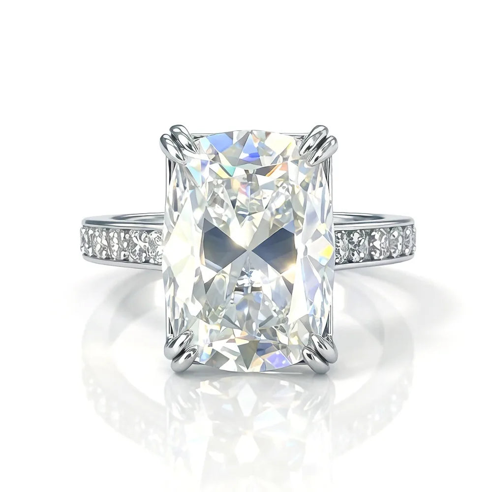 Anillo de joyería de lujo MUSHAN de plata de ley 925 para mujer, anillo de diamantes de moissanita con certificado GRA, esmeralda, color D, joyería fina