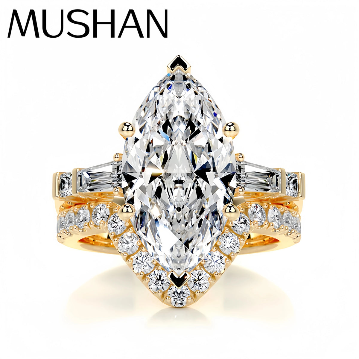 Anillo de plata de ley 925 de la marca MuShan, anillo de regalo con moissanita VVS para ella, chapado en oro de 18K, joyería fina con patente MST