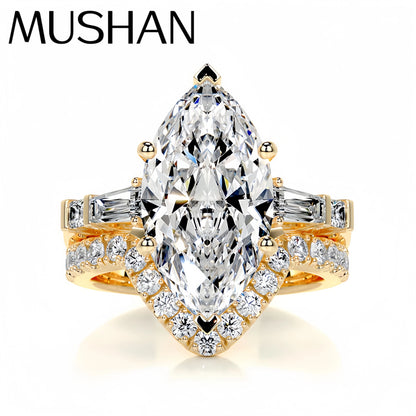 Anillo de plata de ley 925 de la marca MuShan, anillo de regalo con moissanita VVS para ella, chapado en oro de 18K, joyería fina con patente MST