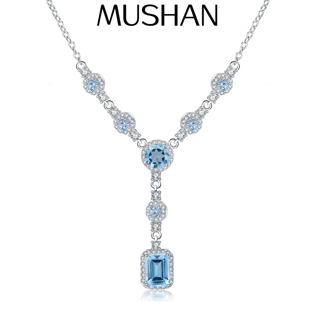MUSHAN Bespoke Jewelry 925 Sterling Silver Necklace Lab Blue Ruby Cushion Evening Wear for Women 18K Gold Plated Anniversary