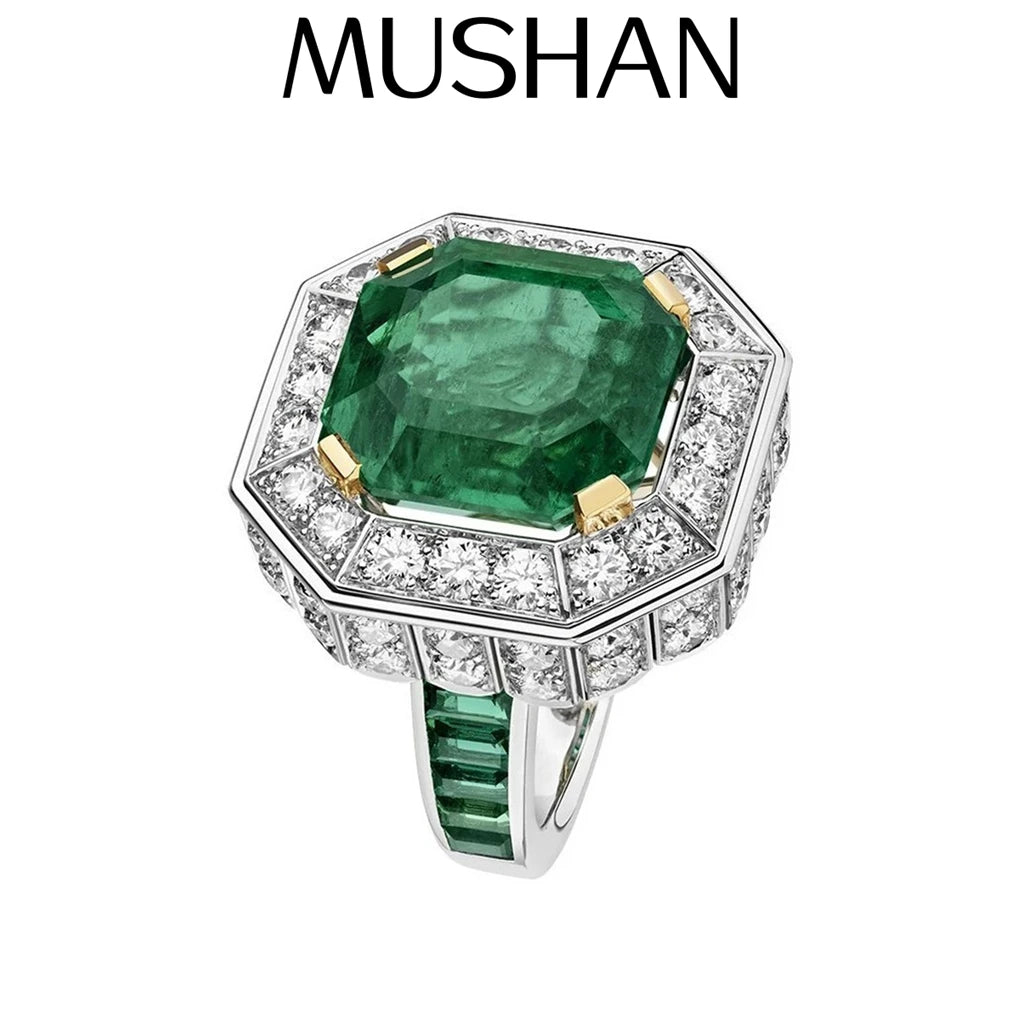ShanBaoBao Luxury Jewelry 925 Sterling Silver Ring Band 12ctw High Carbon Diamond Green Gemstones Rings For Women s925 Jewelry