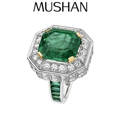 ShanBaoBao Luxury Jewelry 925 Sterling Silver Ring Band 12ctw High Carbon Diamond Green Gemstones Rings For Women s925 Jewelry