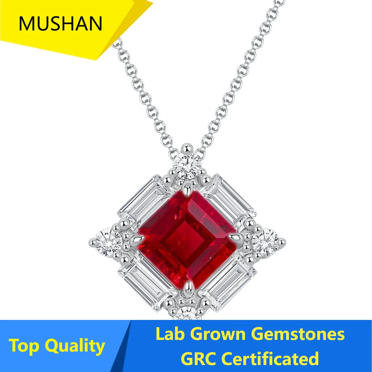 MUSHAN Luxury Jewelry 925 Sterling Silver Chain Pendant Necklace Lab Grown Emerald Ruby Gemstones Necklaces Pendants GRC Jewelry