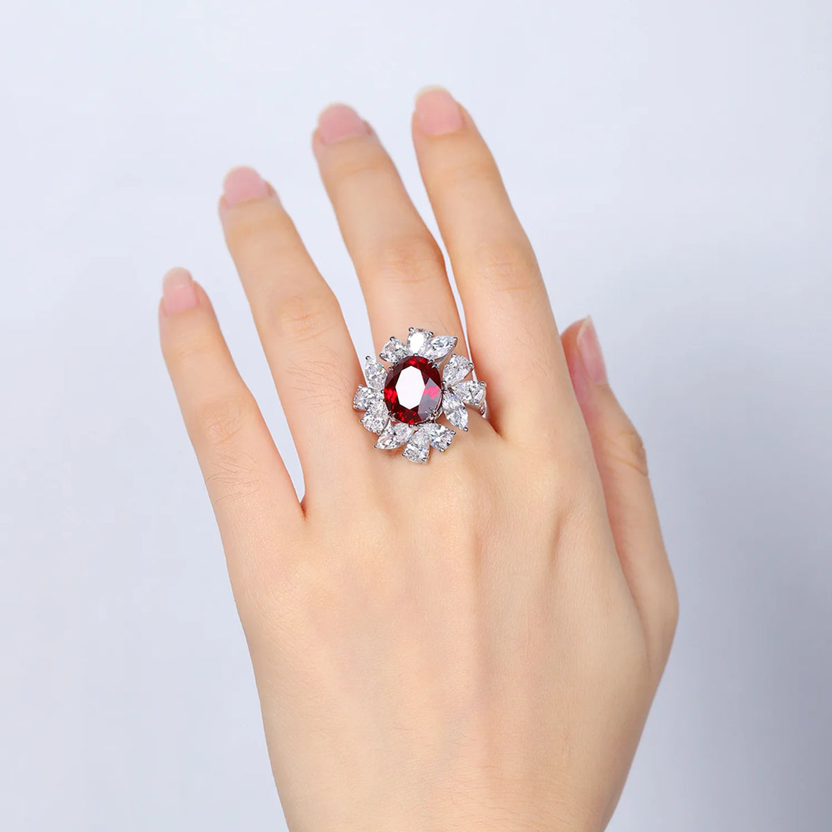 Anillo de compromiso MUSHAN de plata de ley 925 con zafiro rojo creado, corte cojín, chapado en oro de 18 quilates, diseño clásico para mujer